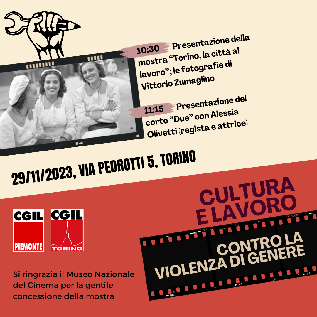Cultura e lavoro contro la violenza di genere: il 29/11 evento di CGIL Piemonte e CGIL Torino