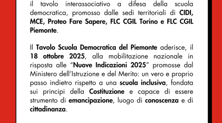 Verso il 18 ottobre: nasce il Tavolo per la Scuola Democratica del Piemonte