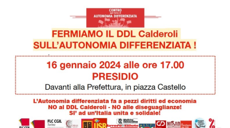 Protestiamo ancora contro l'autonomia differenziata: presidio in Piazza Castello a Torino il 16/01 dalle 17:00